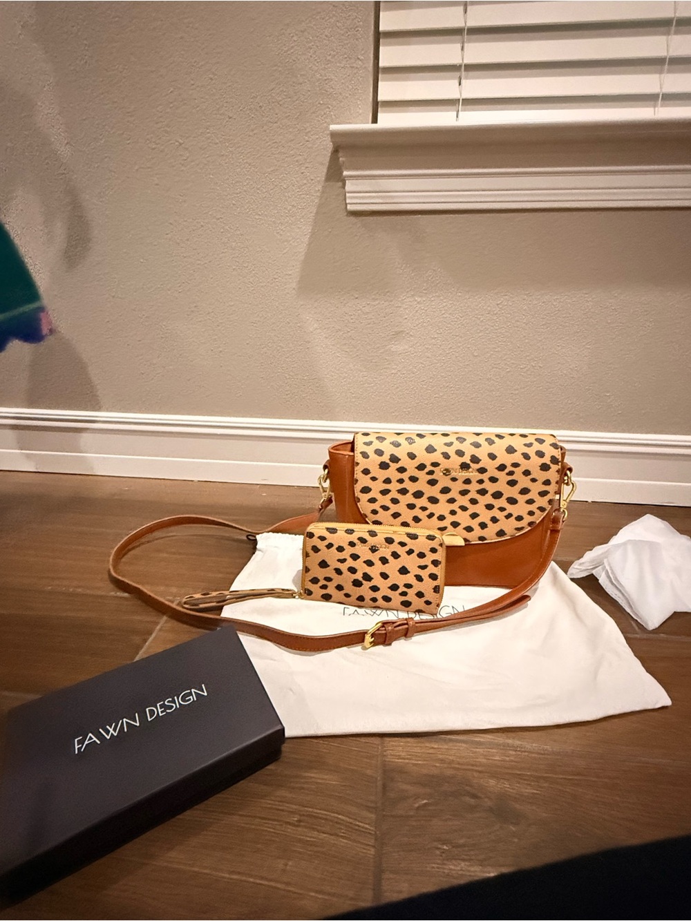 Fawn Design Brown Leather Crossbody with Leopard-Print Flap & Wallet
